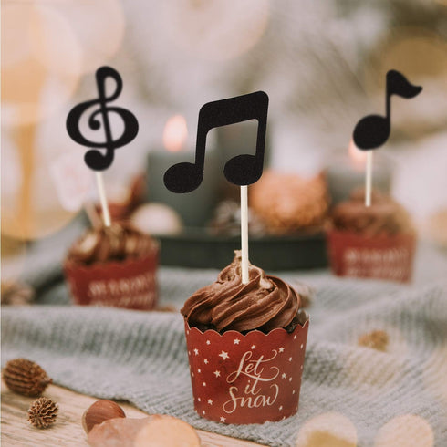 48 Pcs Black Glitter Music Notes Cupcake Toppers Musical Symbols Cake Picks for Kids Birthday Party Decorations