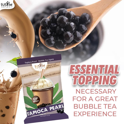 Fusion Select Tapioca Pearl - Brown Sugar Flavor Quick Cook Tapioca for Boba Tea, 8 Ounce