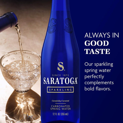 24-Pack 12 Oz Saratoga Sparkling Water Bottles, - Carbonated Spring Bottled Water - Glass Bottles - Fl