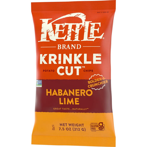 7.5 Oz Kettle Brand Potato Chips, Krinkle Cut, Habanero Lime Kettle Chips