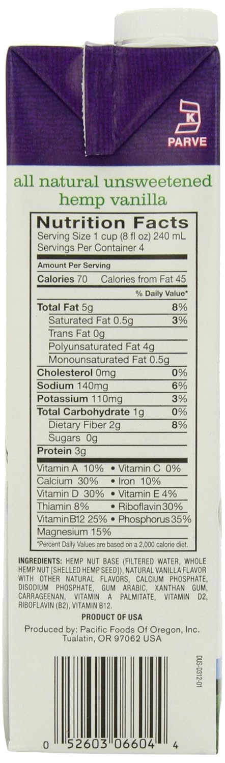 Pacific Natural 6 Count Unsweetened Hemp Milk, Vanilla