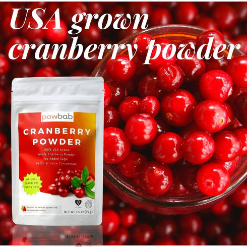 100% (3.5 Oz) powbab Cranberry Powder from USA Grown Organic Dried Cranberries. No Added Sugar. Pure Fruit, Unsweetened