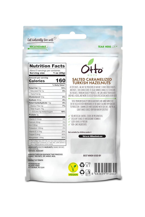 5 OZ Otto Nuts - Salted Caramelized Turkish Hazelnuts, Non-GMO Naturally Vegan Snack, Good Source of Protein |