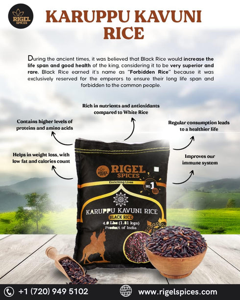 (4 Rigel Spices | Karuppu Kavuni Black Rice Pounds) | KINGS RICE | GLUTEN FREE | Ancient black rice