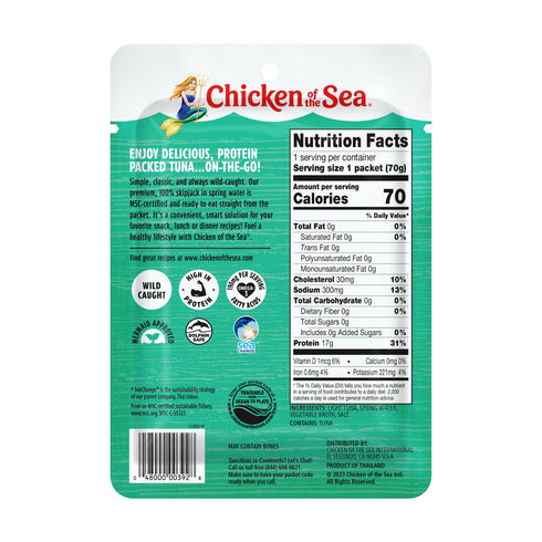 2.5 oz. Packet (Pack 4) Chicken of the Sea Wild Caught Light Tuna in Spring Water