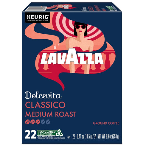 88-Count (4 Packs 22) Lavazza Dolcevita Classico, Single-Serve Keurig K-Cup Pods, Medium Roast Coffee, Box