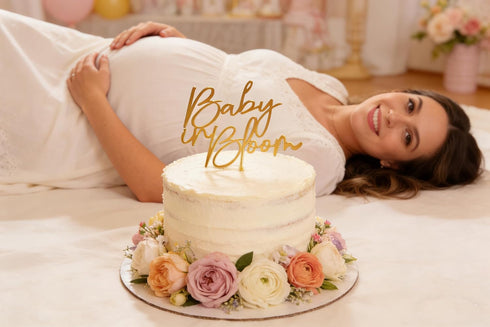 lvbeybc Gold Baby in Bloom Cake Topper,Baby Shower Cake Sign,Pregnancy Reveal,Acrylic Baby shower Cake Side