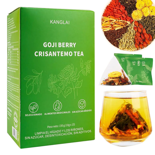 KANGLAI Chrysanthemum Goji Berry Tea Bags 15 Count - Dandelion/Cassia Seed/Gardenia, Vegan, Sugar-Free