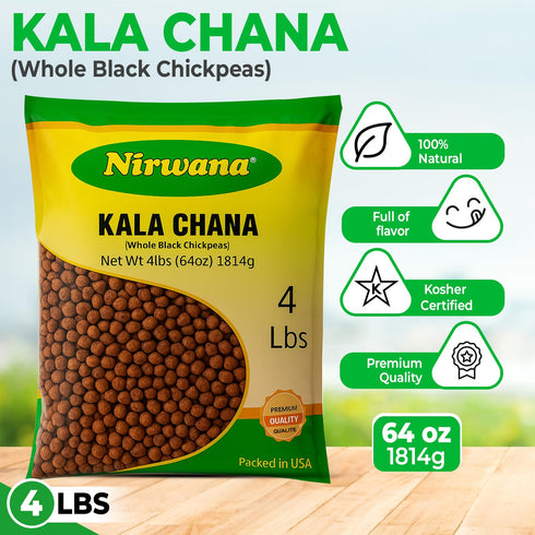 64 oz Black Chickpeas (Kala Chana) Premium Dry Garbanzo Beans for Cooking, Snacking & Meal Prep High Fiber Pantry