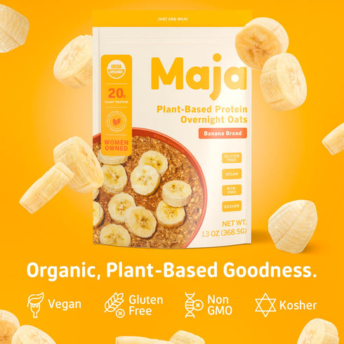 Maja Organic Plant-Based Protein Oats – Banana Bread Overnight Oats, 5 Servings, Vegan, Gluten Free