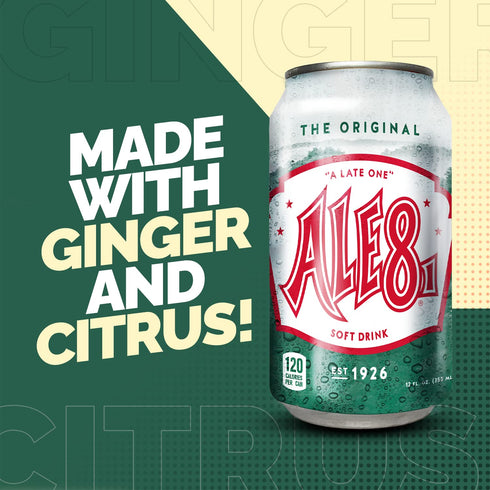 8 12 Pack, 12 Oz Pack 12 Ale One Ginger Ale Soda with a Caffeine Kick & Hint of Citrus - The Original Flavor - Case