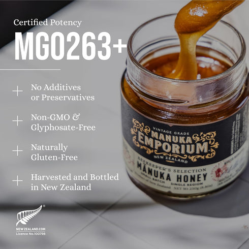 263+ 8.8oz Immune Manuka Emporium Manuka Honey MGO | Raw Monofloral New Zealand Honey | Glass Jar | Certified Pure