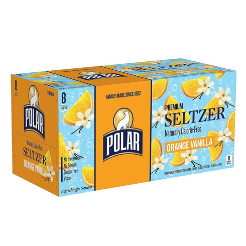 Polar 100% Natural Seltzer Water, Orange Vanilla 12 ounce cans , 2/12