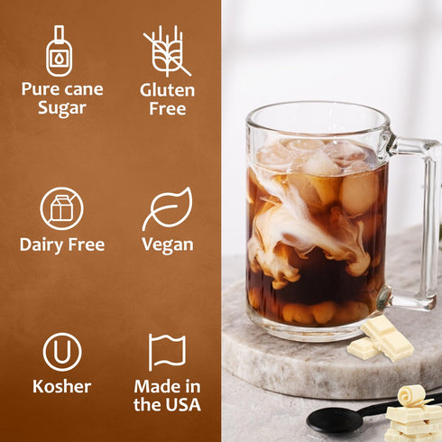 25.4 oz Syruvia Coffee Syrup, White Chocolate Flavored Syrup for Drinks, Lattes, and Desserts fl