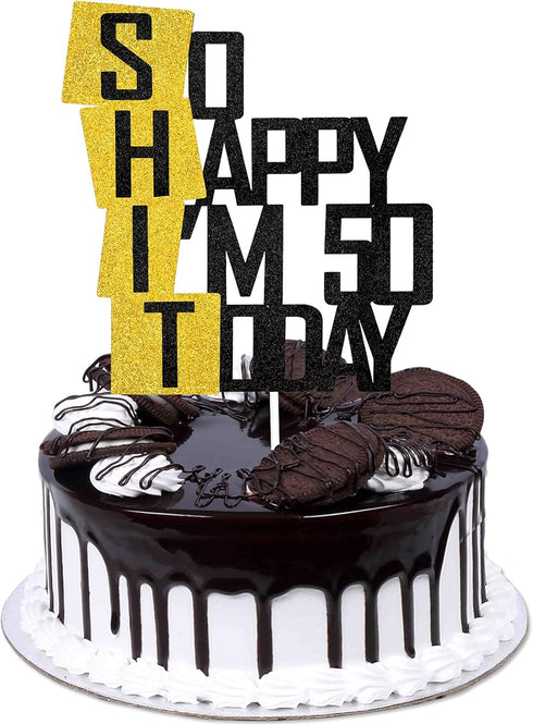 Funny So Happy I'm 50 Today Cake Topper, Glitter Fabulous Fifty Years Birthday Cake Décor for 50th Birthday Party
