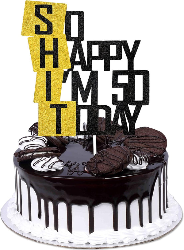 Funny So Happy I'm 50 Today Cake Topper, Glitter Fabulous Fifty Years Birthday Cake Décor for 50th Birthday Party