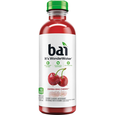 18 12 Pack Bai Antioxidant Infused Water Beverage, Zambia Bing Cherry, with Vitamin C and No Artificial Sweeteners