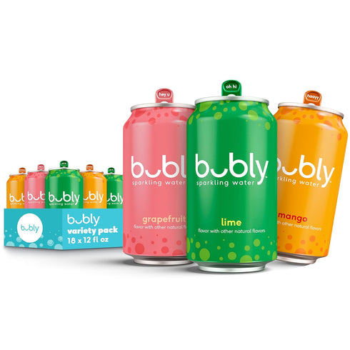 bubly Sparkling Water, Tropical Thrill 3 Flavor Variety Pack (Lime, Grapefruit, Mango),
