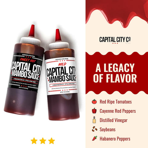 Capital City Mambo Sauce, Sweet Hot & Mild Variety, 12 oz Bottles (2 Pack), Perfect for Wings, Chicken, and More