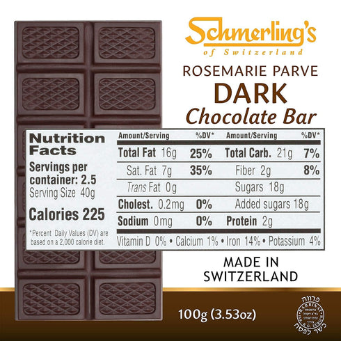 3.5oz (Pack 5) Schmerling's Rosemarie Parve Swiss Chocolate - Praline Filled Bitter-Sweet - Made in Switzerland