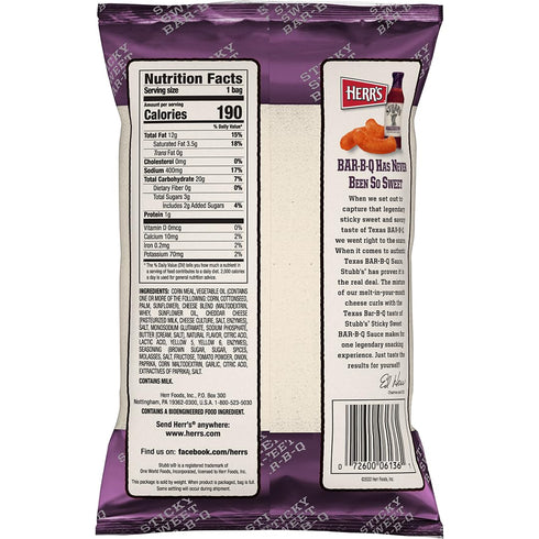 1.1/4Oz (pack 7) Herr's Sticky Sweet BAR-B-Q Cheese Curls