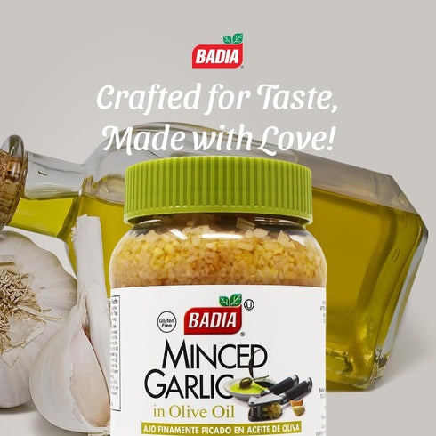 16 oz Badia Minced Garlic in Olive Oil, Fresh Minced Garlic, Bold Flavor for All Purpose Cooking, Gluten Free