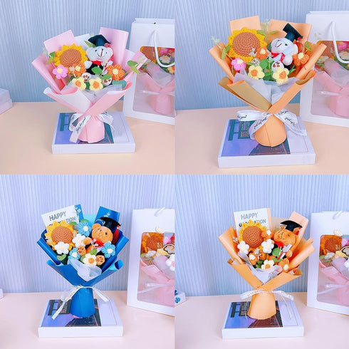 Generic Set,Graduation 2026 Graduation Bear Crochet Flower Bouquet Gifts,Class of Grad Sunflower Bouquets with Greeting