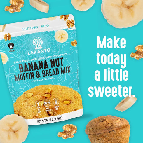 2g (12 Lakanto Sugar Free Banana Nut Muffin and Bread Mix - Sweetened with Monk Fruit Sweetener, Net Carbs, Gluten