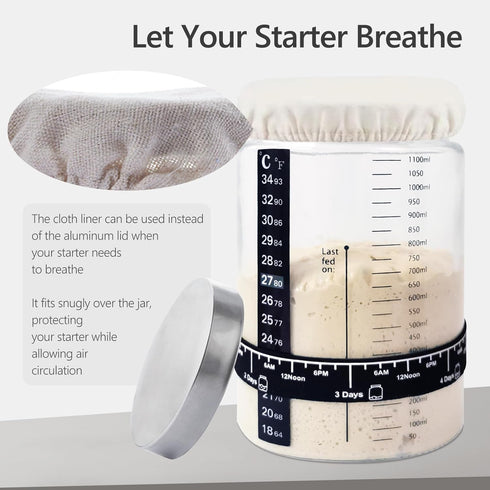 Ecoxiuo -40oz (1-pack) Sourdough Starter Kit Thick Glass Sourdough Starter Jar Sour Dough Container for Bread Baking
