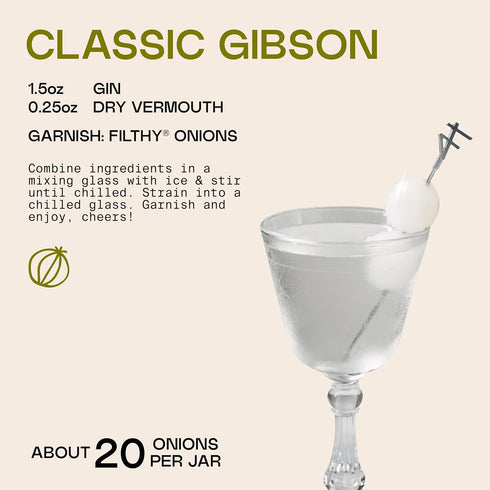 8.5 Oz 20 Filthy Pearl Onions, Premium Dutch Silver-Skinned Cocktail Garnish for Gibson Martinis, Bloody Marys