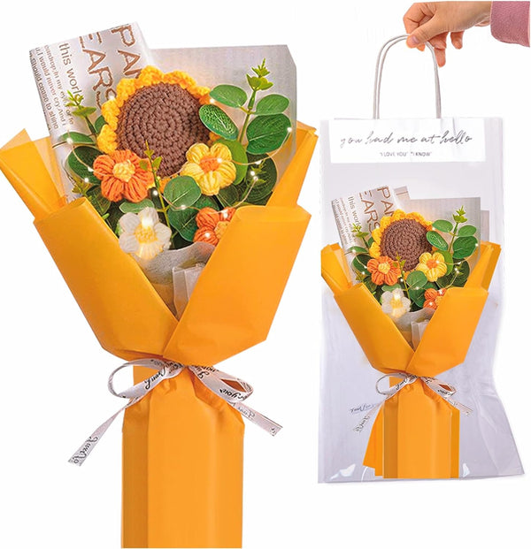 Predimeza Stunning Crochet Flower Bouquet with LED Lights - Handcrafted Knitted Flowers &