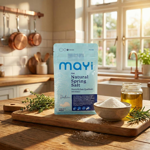 1.2 lb MAY Natural Spring Fine Ground Salt - Hand-Harvested, Kosher, Microplastic-Free, Mineral-Rich for Electrolyte