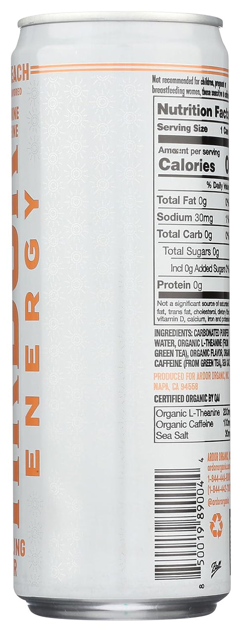 12 Oz Ardor, Water Sparkling Energy White Peach Organic, Fl