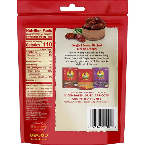 (4 Pack) 8 oz Sun-Maid Deglet Noor Pitted Dried Dates - Resealable Bag - Pitted Deglet Noor Dates Dried Fruit Snack