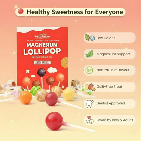 (29 8.8 Oz) ANDY ANAND CHOCOLATIER Low Calorie Lollipops & Calming Magnesium Sweet & Calm Combo in fruit flavors | Kids