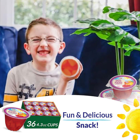 4.3oz 36 Dole Fruit Bowls Peaches in Strawberry Flavored Gel Snacks, Total Cups, Gluten & Dairy Free, Bulk Lunch Snacks