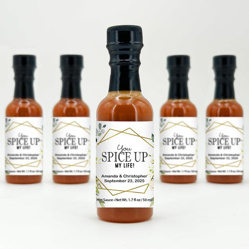 Best Day Ever Spot 1.7oz (Set 12) Geometric Floral Hot Sauce Gifts, Mini Hot Sauce Bottles, Hot Sauce Wedding Favors