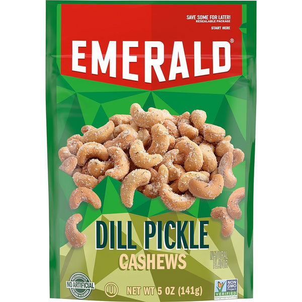 Emerald Nuts, Dill Pickle Seasoned Cashews, 5 Oz, Resealable Bag (Pack of