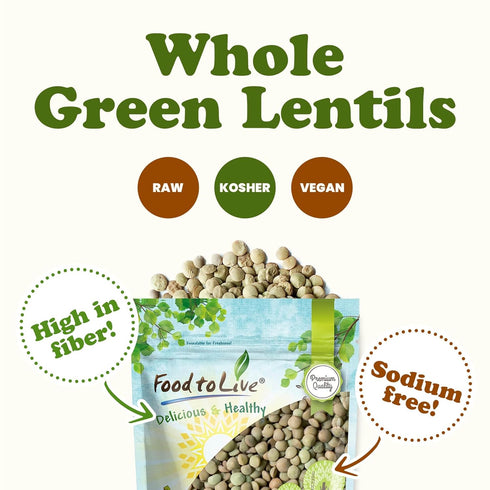 2.5 Food to Live - Whole Green Lentils, Pound Dried Raw Lentils, Sproutable, Kosher, Vegan. Rich in Dietary Fiber