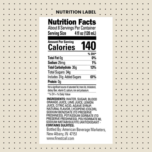 1 (33.8 Oz), Pack 3 Finest Call Premium Blood Orange Sour Drink Mix, Liter Bottle Fl