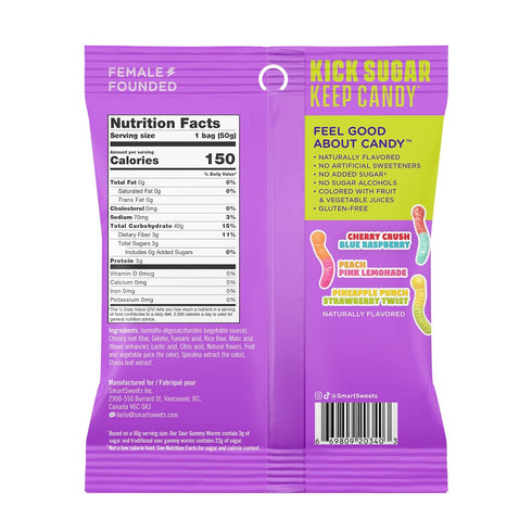 Gummy Gummies, 150g SmartSweets Worms, Gluten Free Healthy Snacks for Adults & Kids, Fun Chewy Candy, Low Calorie, Low
