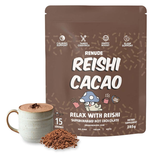 Renude Reishi Cacao Mushroom Hot Chocolate - Calming Natural Sleep Drink -