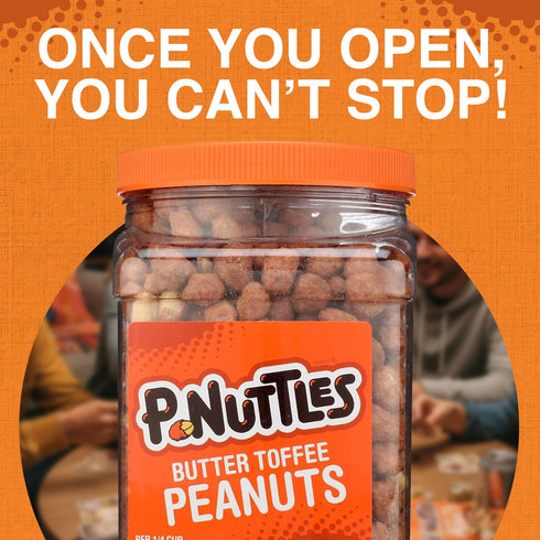 44 oz P-Nuttles Butter Toffee Covered Peanuts, Sweet Salty Snack, Nuts, Made in USA, Kosher, Party, Crunchy Nut, Jar