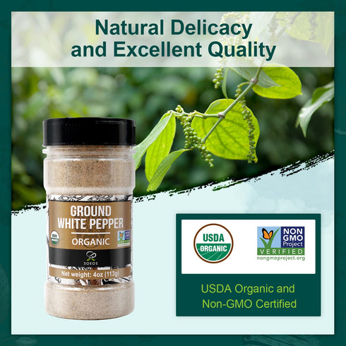 Soeos Organic White Pepper Ground, Non-GMO, Freshly Packed 4 oz (113g) for Cooking