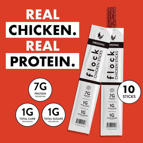 10 Count GLP-1 7g Flock Chicken Meat Sticks | Friendly High Protein Chicken Sticks Protein | Healthy Meat Snacks Keto |