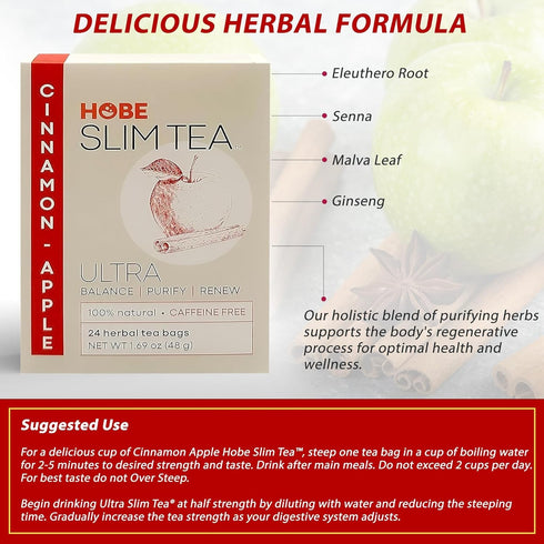 Ultra Slim Tea, Cinnamon Apple, Tea Bags, 24 Count Box, 1.69 Oz