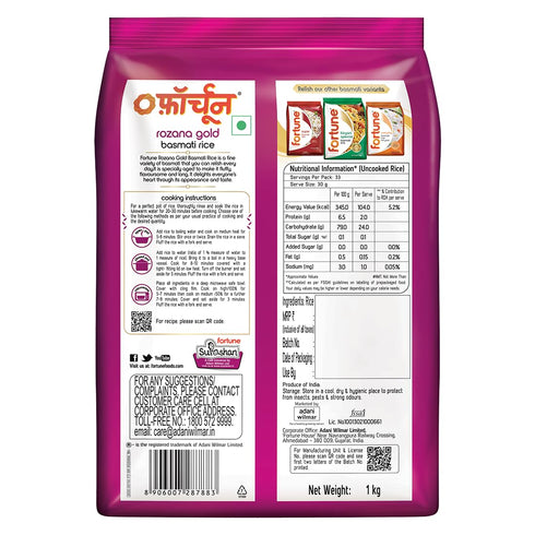 FORTUNE Rozana 1kg Basmati Rice
