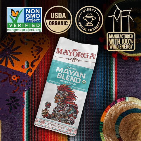 2lb 100% Mayorga Organic Coffee Mayan Blend - Medium Roast Whole Bean Coffee Specialty Grade, Arabica, Slow Roasted