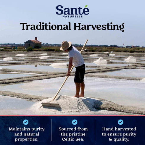 1.1lb (18oz) 82+ 100% Sante Naturelle Celtic Salt Organic Fine Ground - Unrefined French Mineral Sea Salt Organic, Rich