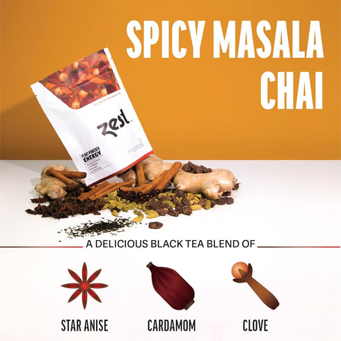 Zest High Caffeine Energy Leaf Blend - 150mg Spicy Masala Chai Black Tea, 20 Pack Bag, Keto Diet Alternative